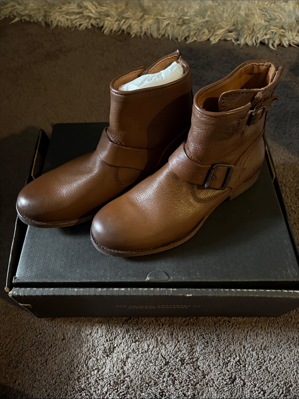 Frye Brown Leather Ankle Booties with Side Buckle